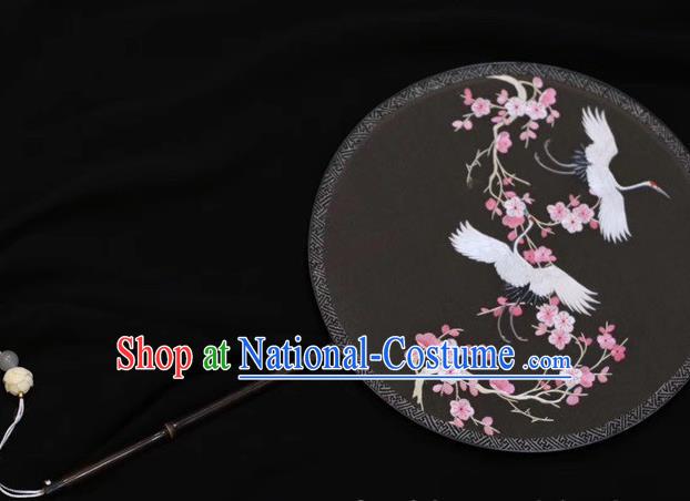 China Traditional Dance Double Side Fan Round Fan Embroidered Silk Fans Handmade Suzhou Embroidery Plum Cranes Palace Fan