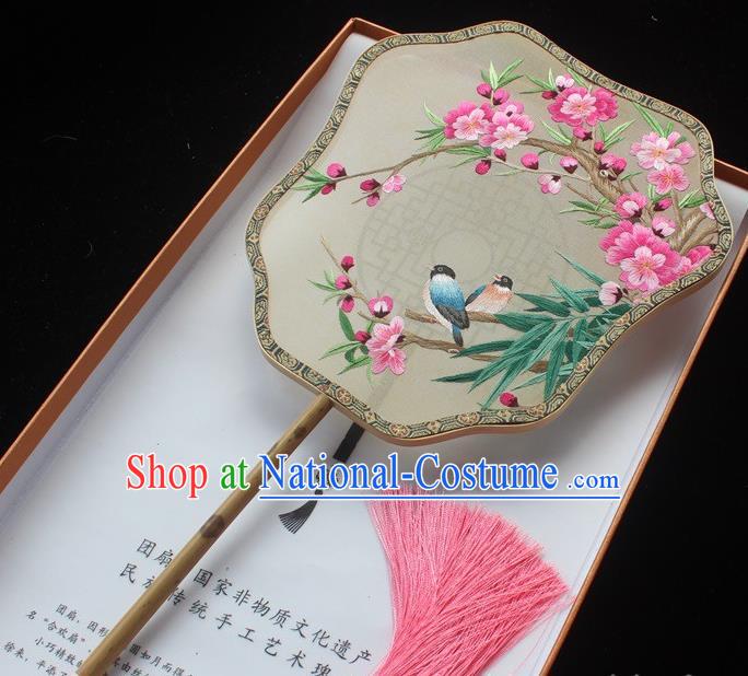 China Embroidered Silk Fans Traditional Suzhou Embroidery Plum Blossom Palace Fan Handmade Mottled Bamboo Fans