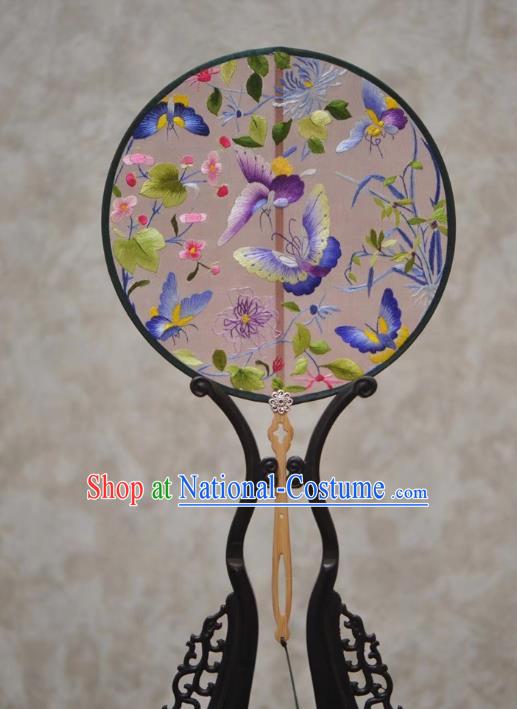 Handmade Exquisite Embroidery Chrysanthemum Butterfly Fans China Ancient Palace Fan Traditional Court Hanfu Fan