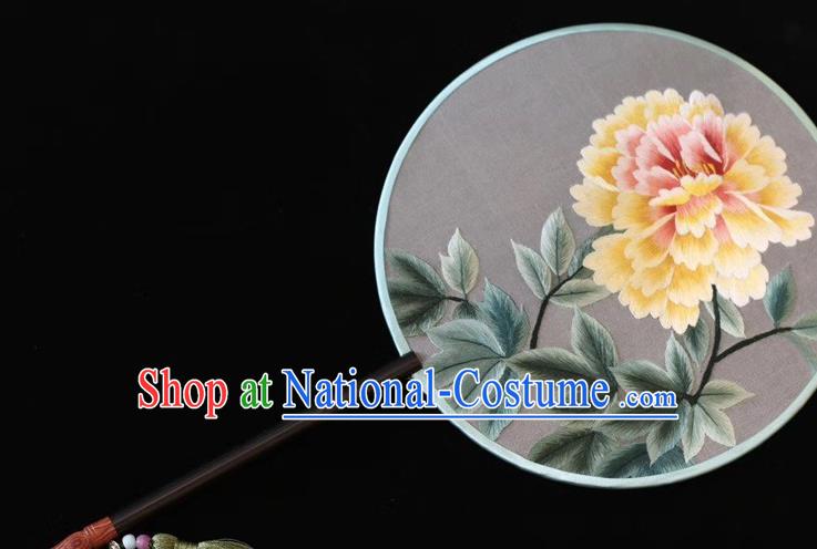 China Embroidered Round Fan Handmade Suzhou Embroidery Palace Fan Ancient Princess Silk Fans