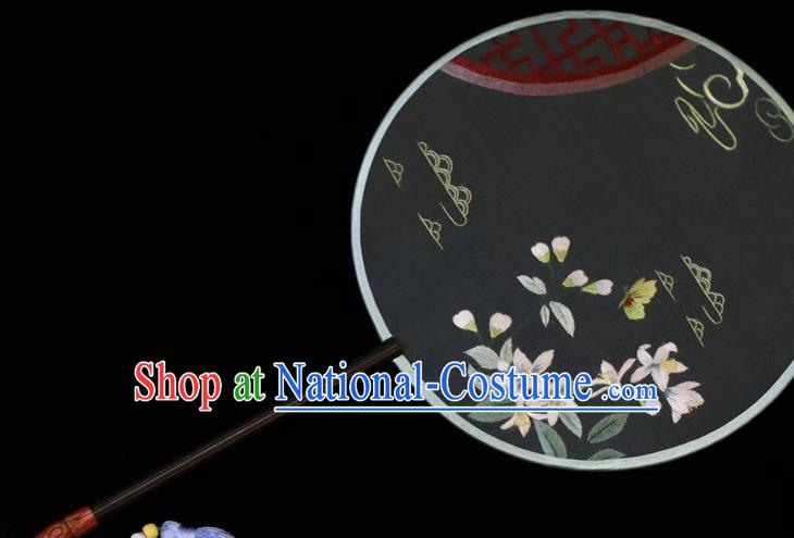 China Ancient Court Black Silk Fans Handmade Suzhou Embroidery Palace Fan Embroidered Round Fan