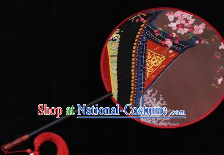 China Ancient Bride Fan Handmade Suzhou Embroidery Palace Fan Embroidered Round Fan Court Dance Silk Fans