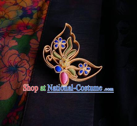 China Traditional Accessories Cheongsam Breastpin Handmade Silk Butterfly Orchids Brooch