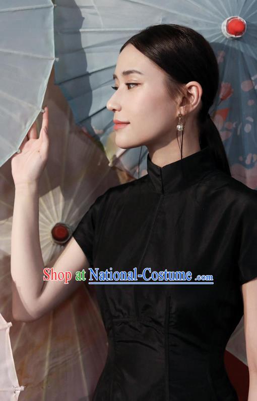 Traditional Cheongsam China National Clothing Black Qipao Dress for Women