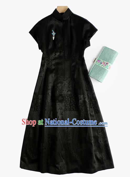 Traditional Cheongsam China National Clothing Black Qipao Dress for Women