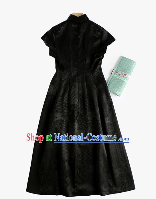 Traditional Cheongsam China National Clothing Black Qipao Dress for Women