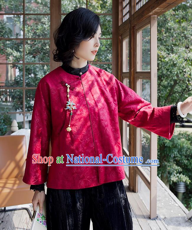 Chinese Red Jacquard Short Coat National Clothing Traditional Outer Garment Women Jacket