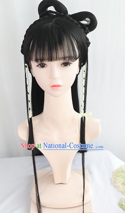 Chinese Song Dynasty Country Lady Bangs Wigs Best Quality Wigs China Cosplay Wig Chignon Ancient Civilian Female Wig Sheath