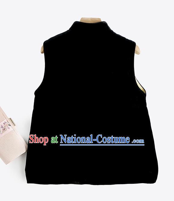 Traditional China Embroidered Peony Black Velvet Waistcoat National Female Clothing Classical Cheongsam Vest