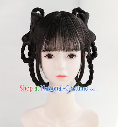 Chinese Song Dynasty Village Girl Bangs Wigs Best Quality Wigs China Cosplay Wig Chignon Ancient Civilian Lady Wig Sheath