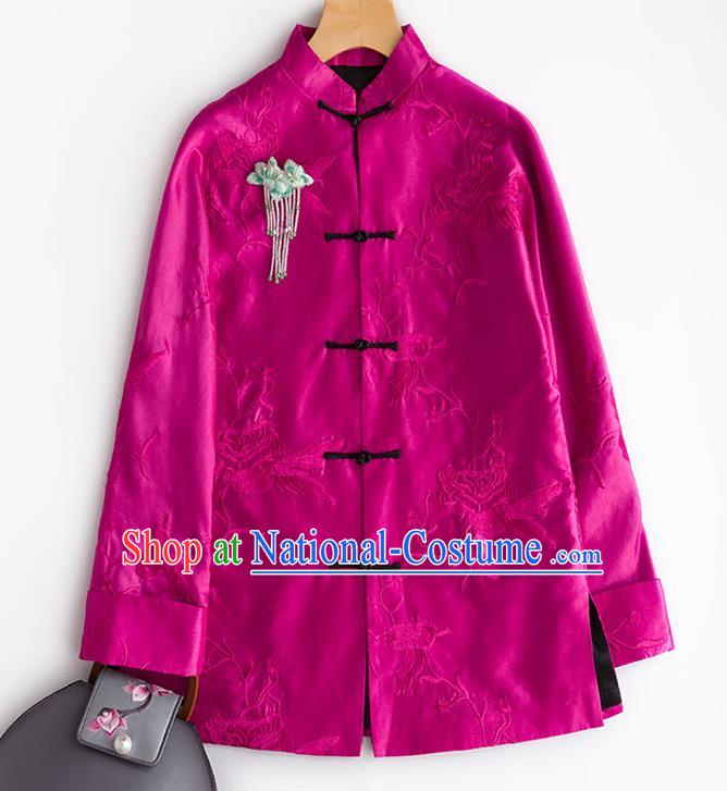 Chinese Embroidery Jacket Women Outer Garment Traditional National Clothing Embroidered Rosy Silk Coat