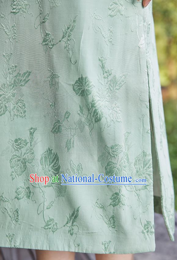 China Classical Light Green Cheongsam Traditional Women Silk Qipao Dress National Female Clothing