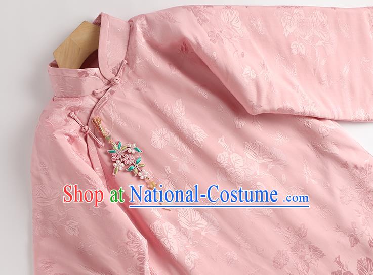 China Traditional Women Silk Qipao Dress National Female Clothing Classical Pink Cheongsam