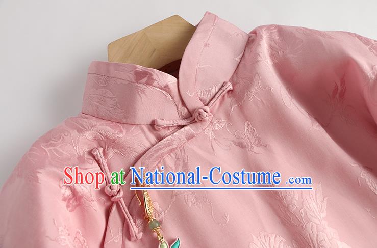 China Traditional Women Silk Qipao Dress National Female Clothing Classical Pink Cheongsam