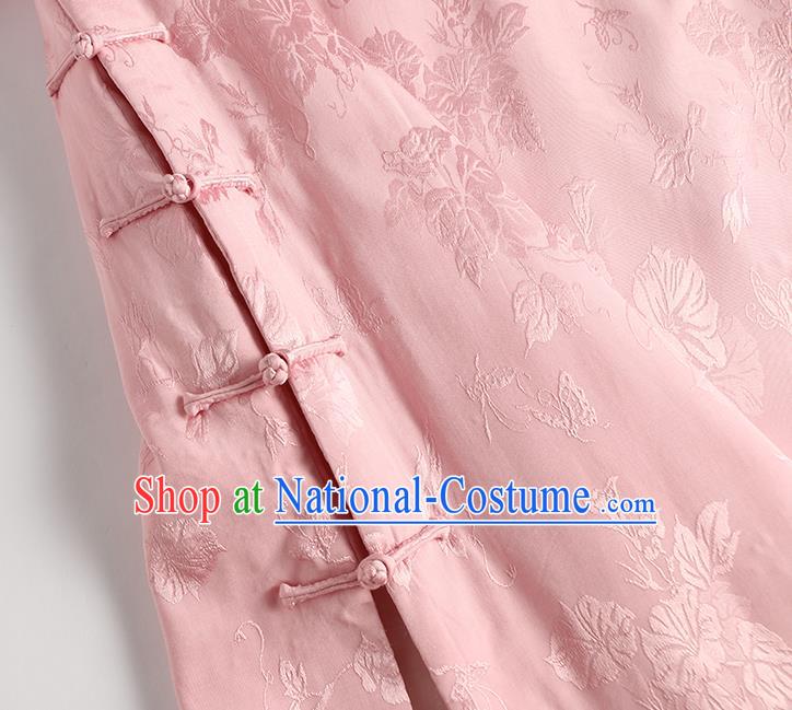 China Traditional Women Silk Qipao Dress National Female Clothing Classical Pink Cheongsam