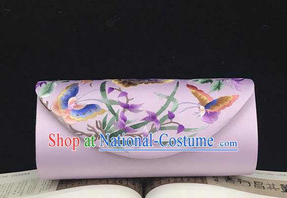 China National Chain Bag Handmade Suzhou Embroidery Orchids Clutch Bag Traditional Lilac Silk Handbag