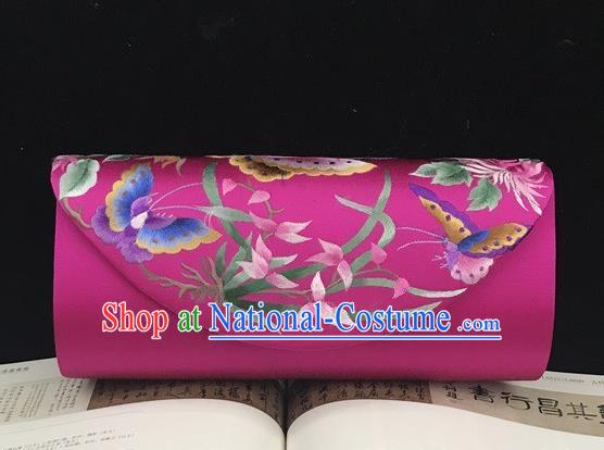 Traditional China National Chain Bag Handmade Suzhou Embroidery Orchids Handbag Purple Silk Clutch Bag