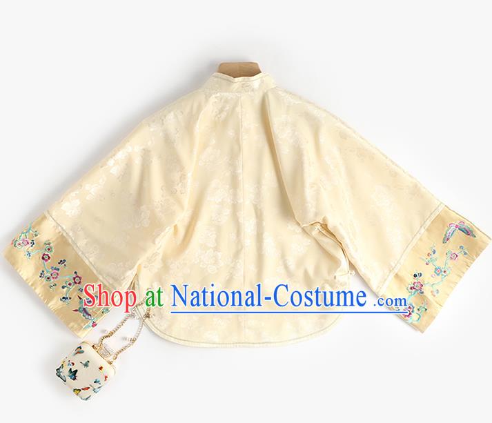 Chinese Traditional Embroidered Light Yellow Shirt Women Upper Outer Garment Tang Suit Blouse Costume