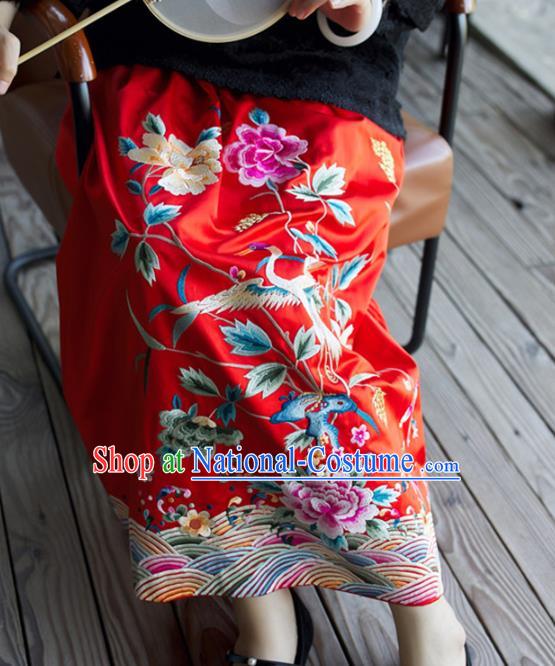 China Women National Clothing Embroidered Red Silk Skirt Traditional Classical Wedding Dress