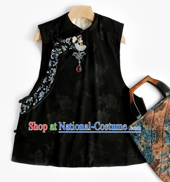 Chinese Qing Dynasty Black Vest Tang Suit Upper Outer Garment Traditional Waistcoat Costume