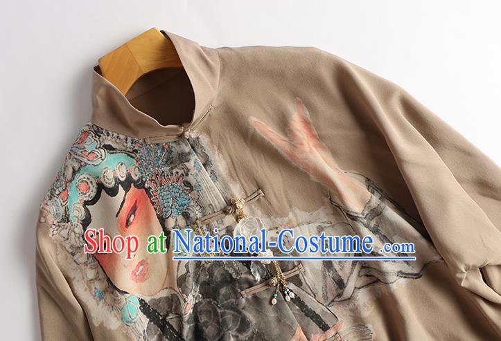 Chinese Traditional Printing Costume Classical Silk Shirt Tang Suit Blouse Upper Outer Garment