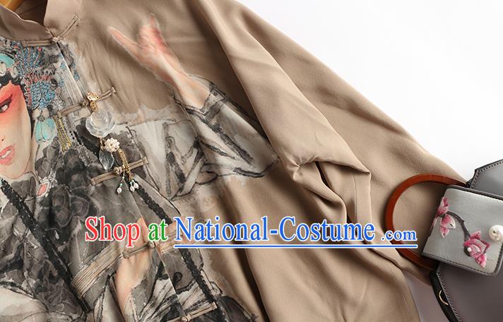 Chinese Traditional Printing Costume Classical Silk Shirt Tang Suit Blouse Upper Outer Garment