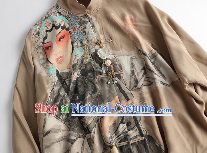 Chinese Traditional Printing Costume Classical Silk Shirt Tang Suit Blouse Upper Outer Garment