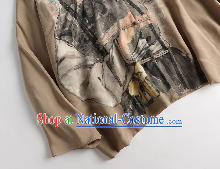 Chinese Traditional Printing Costume Classical Silk Shirt Tang Suit Blouse Upper Outer Garment