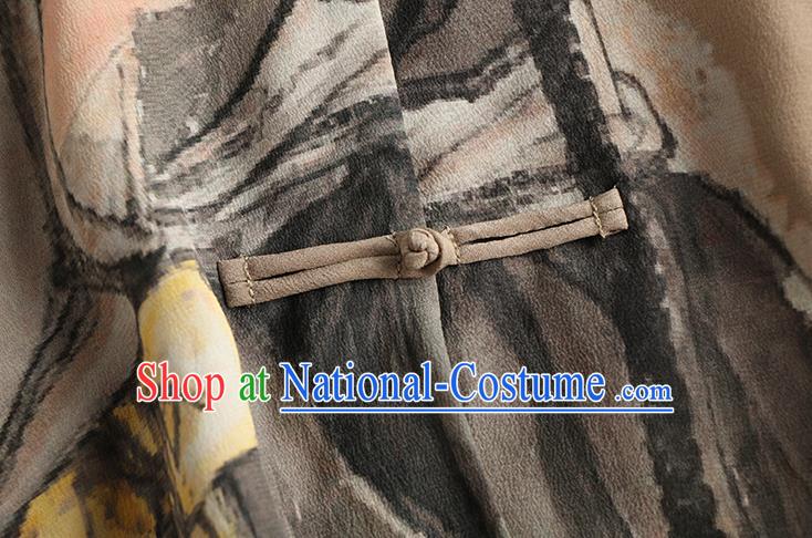 Chinese Traditional Printing Costume Classical Silk Shirt Tang Suit Blouse Upper Outer Garment