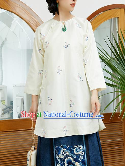 Chinese Traditional White Shirt Classical Embroidered Blouse Tang Suit Costume