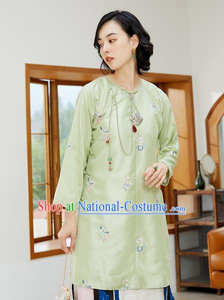 Chinese Classical Embroidered Blouse Tang Suit Costume Traditional Light Green Shirt