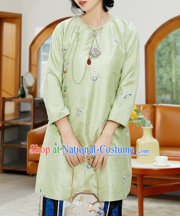 Chinese Classical Embroidered Blouse Tang Suit Costume Traditional Light Green Shirt