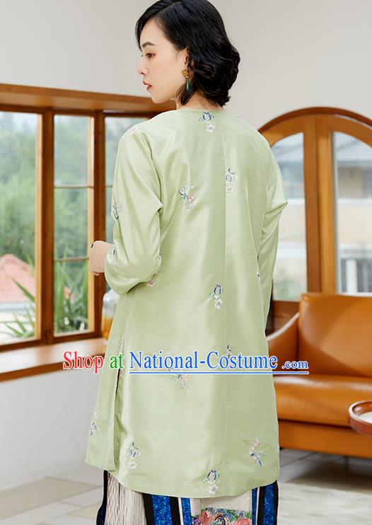 Chinese Classical Embroidered Blouse Tang Suit Costume Traditional Light Green Shirt