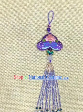 China Suzhou Embroidery Craft Traditional National Cheongsam Pendant Beads Tassel Accessories Purple Silk Brooch