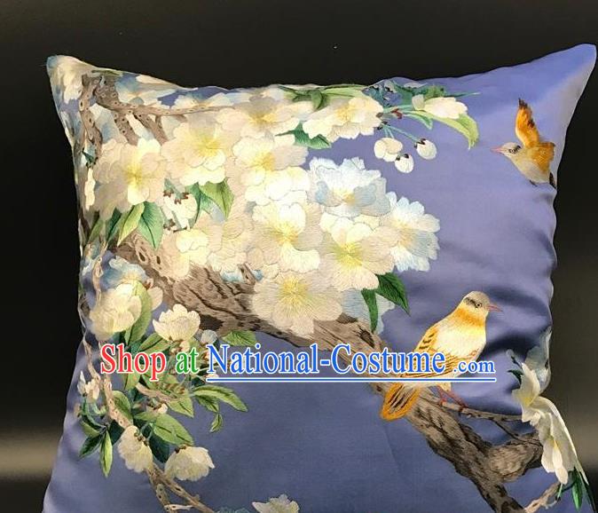 China Traditional Suzhou Embroidery Craft Embroidered Pear Flowers Lilac Silk Pillowslip