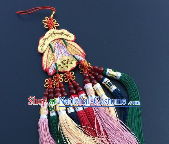 Traditional China Embroidery Golden Lotus Craft Embroidered Car Pendant