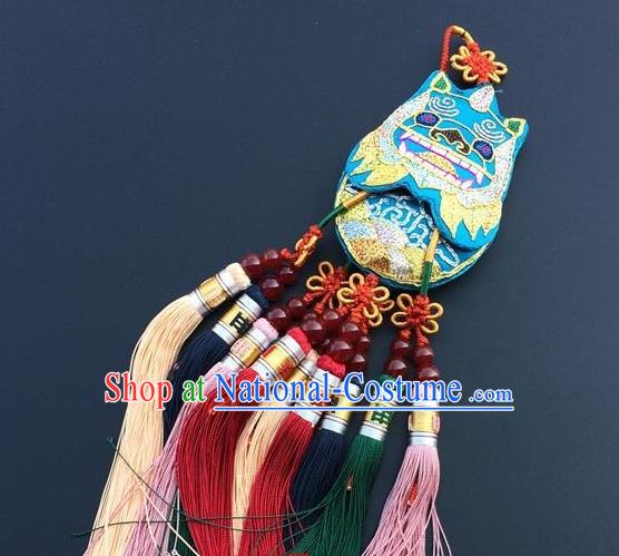 China Embroidery Blue Cat Tassel Pendant New Year Decoration Traditional Embroidered Car Accessories Lucky Charms