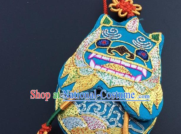 China Embroidery Blue Cat Tassel Pendant New Year Decoration Traditional Embroidered Car Accessories Lucky Charms