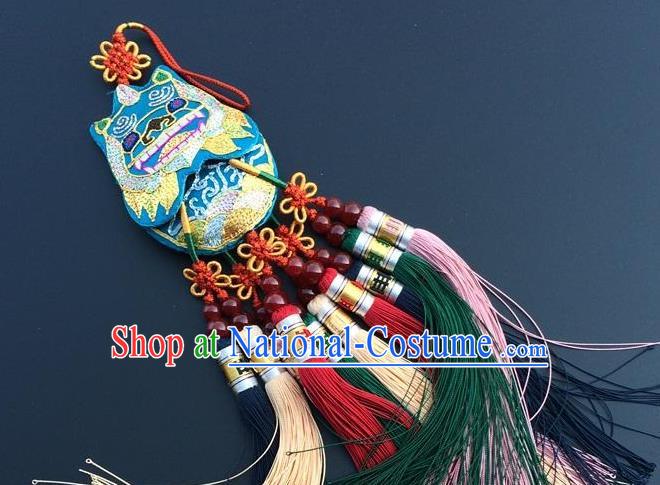 China Embroidery Blue Cat Tassel Pendant New Year Decoration Traditional Embroidered Car Accessories Lucky Charms