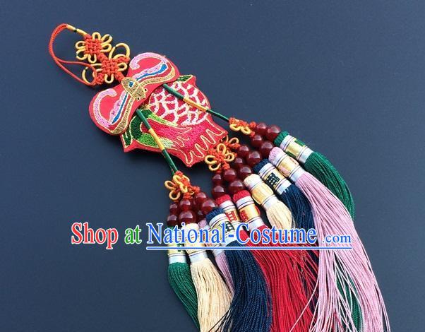 China New Year Decoration Traditional Embroidered Car Accessories Lucky Charms Embroidery Red Bat Tassel Pendant