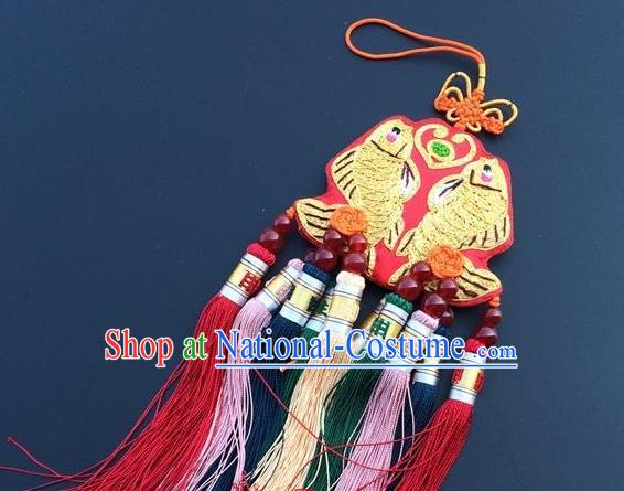 China Lucky Charms Traditional Embroidered Car Accessories Embroidery Double Fish Tassel Pendant New Year Decoration