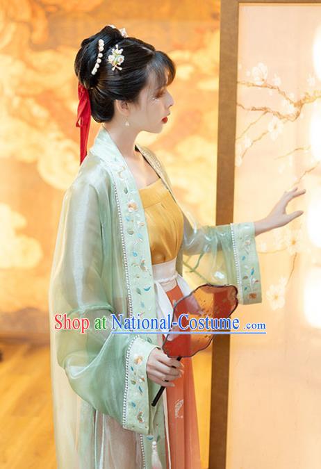 Chinese Song Dynasty Noble Lady Historical Costumes Traditional Ancient Hanfu Apparels Embroidered BeiZi Blouse and Skirt