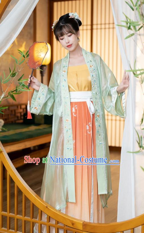 Chinese Song Dynasty Noble Lady Historical Costumes Traditional Ancient Hanfu Apparels Embroidered BeiZi Blouse and Skirt