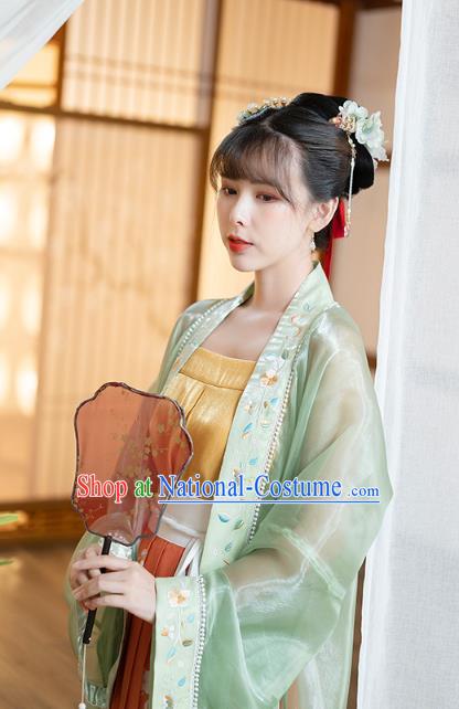 Chinese Song Dynasty Noble Lady Historical Costumes Traditional Ancient Hanfu Apparels Embroidered BeiZi Blouse and Skirt