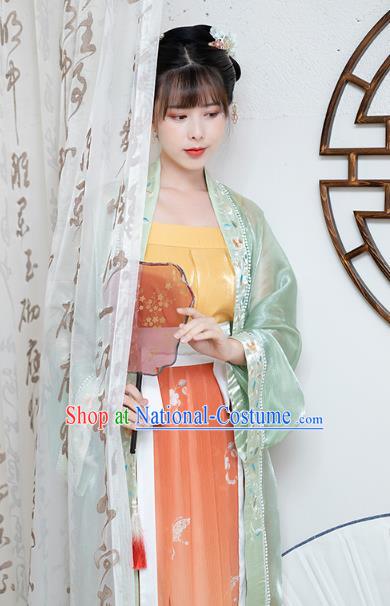 Chinese Song Dynasty Noble Lady Historical Costumes Traditional Ancient Hanfu Apparels Embroidered BeiZi Blouse and Skirt