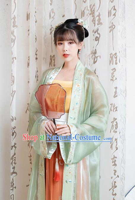 Chinese Song Dynasty Noble Lady Historical Costumes Traditional Ancient Hanfu Apparels Embroidered BeiZi Blouse and Skirt