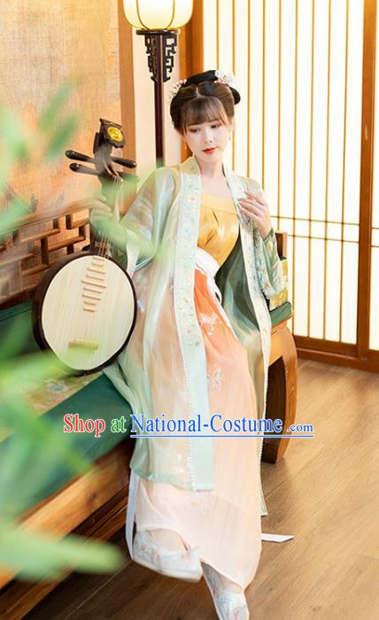 Chinese Song Dynasty Noble Lady Historical Costumes Traditional Ancient Hanfu Apparels Embroidered BeiZi Blouse and Skirt