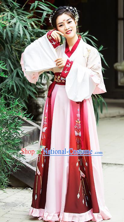 China Traditional Jin Dynasty Palace Princess Historical Costumes Ancient Royal Infanta Hanfu Dress Clothing for Women