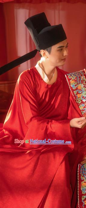 Chinese Song Dynasty Wedding Historical Costumes Traditional Ancient Official Hanfu Apparels Red Robe for Men