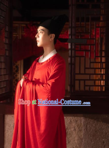 Chinese Song Dynasty Wedding Historical Costumes Traditional Ancient Official Hanfu Apparels Red Robe for Men